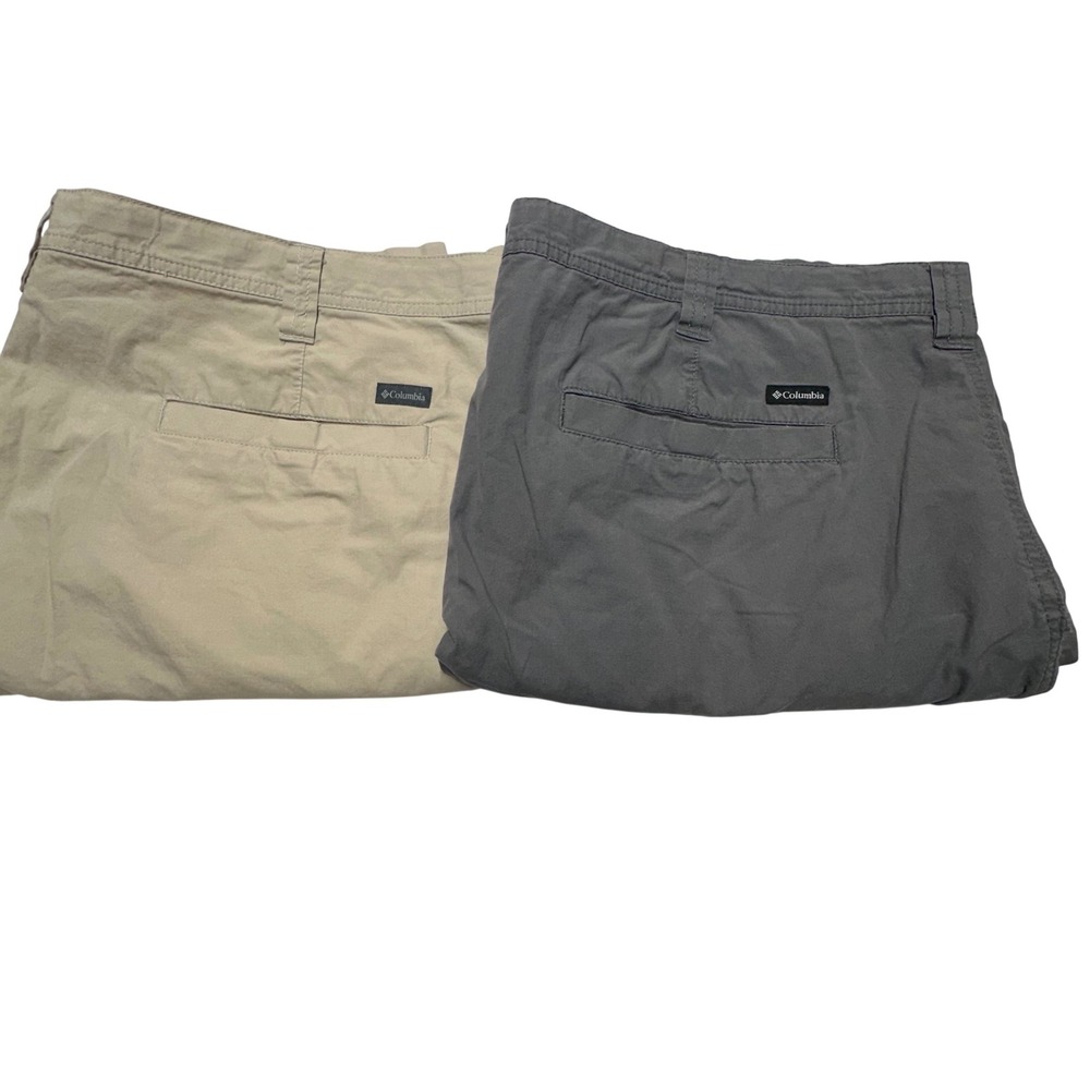 Columbia Mens Shorts Lot of 2 Size 42 Grey Tan Khaki Cotton Outdoor Casual 10in